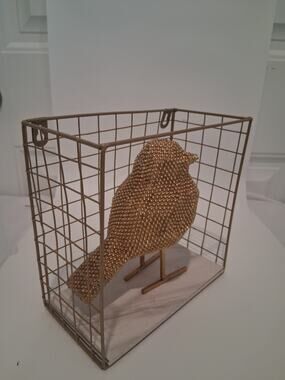 Gold Beaded Bird Statue Figurine Metal Base Glam Hollywood Regency Home Decor